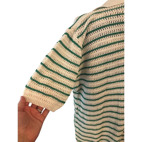 Vintage Style Green Cream Button Down Short Sleeve NERD Collared Sweater Sz XXL - Picture 14 of 16